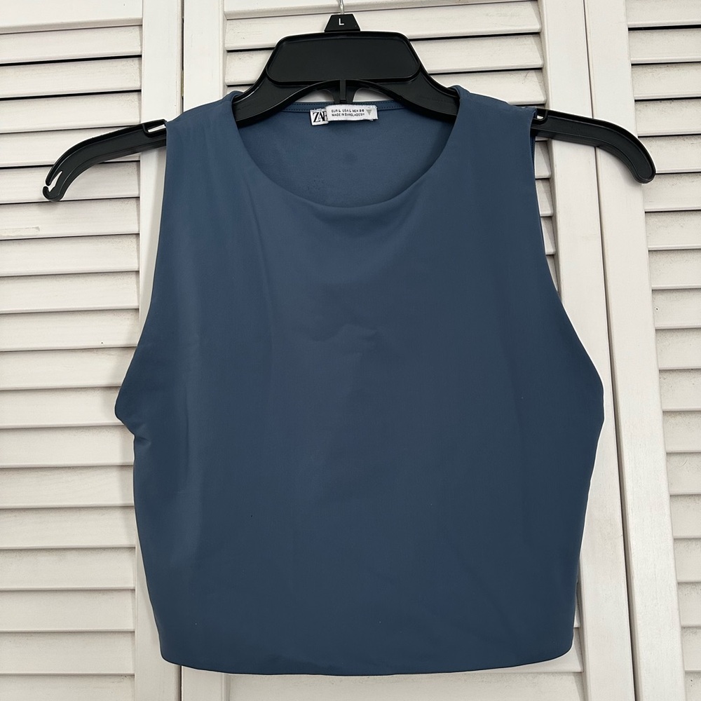 Zara Slate Blue Crop Tank